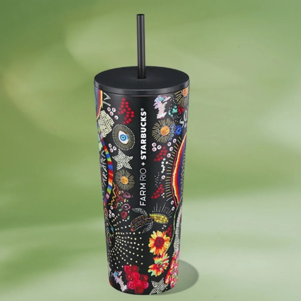 NEW FARM Rio x Starbucks Collab Borogodo Stainless Steel Tumbler Cup Straw  24 oz